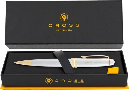 Dayspring Pens Cross Bailey Medalist - Bolígrafo personalizado, cromado con borde dorado, bolígrafo grabado de lujo, bolígrafos personalizados para