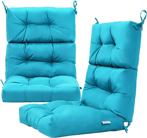 Miniatura 10 de Tangkula Cojín para silla de respaldo alto para patio, almohadillas de asiento para silla con lazos antideslizantes, cojines de repuesto