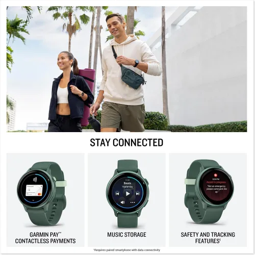 Miniatura 5 de Garmin 010-02985-02 VIVOACTIVE 6 Reloj inteligente GPS de salud y fitness, color verde jaspe con banda de silicona con base de carga, cargador USB