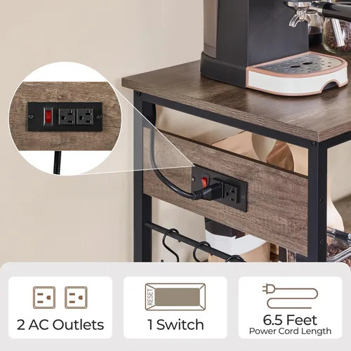 Miniatura 5 de Yaheetech Carrito de isla de cocina con toma de corriente, carritos de cocina con ruedas con almacenamiento, soporte de microondas de 3 niveles