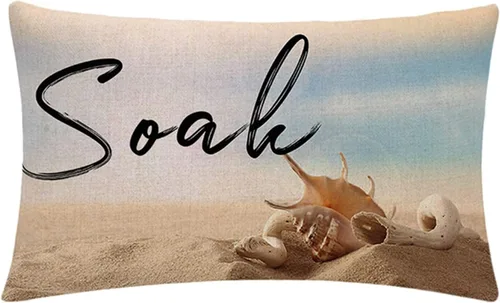Miniatura 5 de Juego de 4 fundas de almohada de playa de verano con estrellas de mar y océano azul, rectangular, fundas de cojín de cintura con temática náutica