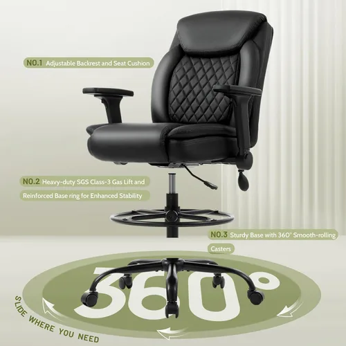 Miniatura 6 de Silla de dibujo, silla alta ejecutiva de oficina con reposabrazos abatibles para escritorio de altura de mostrador, silla de trabajo alta con anillo