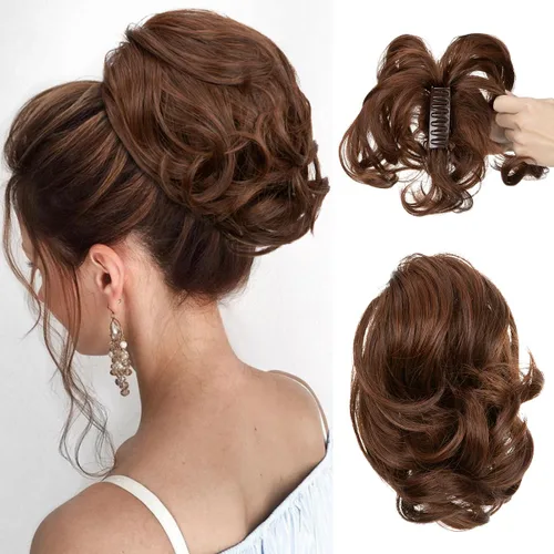 Miniatura 41 de CJL HAIR - Extensiones de cabello con pinza de garra para cola de caballo corta, trenza desordenada, sintéticas, maleables, para mujeres, cabello