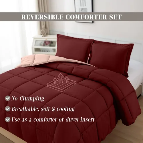 Miniatura 8 de Elegant Comfort Juego de edredón reversible de 3 piezas, acogedor para todas las estaciones, alternativo de plumón suave, acolchado, cosido en caja
