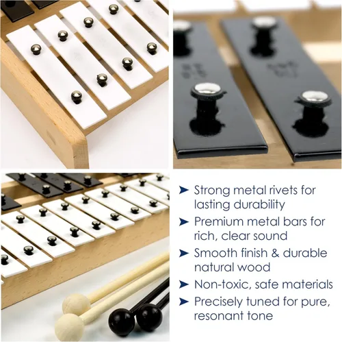 Miniatura 7 de MINIARTIS Glockenspiel Xilófono Xilófono Glockenspiel de tamaño completo de 27 notas con teclas de metal para adultos y niños Instrumento