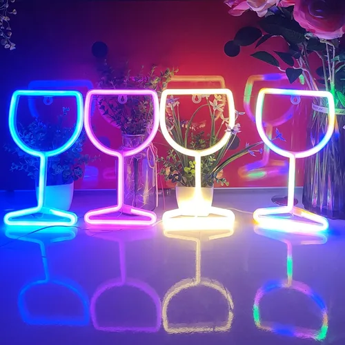 Miniatura 6 de JYWJ Letrero de neón de copa de vino, USB o 3 pilas AA, decoración de mesa LED, decoración de pared de dormitorio, regalo de cumpleaños, suministros