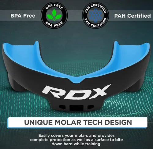 Miniatura 2 de RDX Protector Bucal para Boxeo MMA Kickboxing Muay Thai Judo Karate - Protector de Mandíbula con Funda de Almacenamiento para Adultos, Artes Azul
