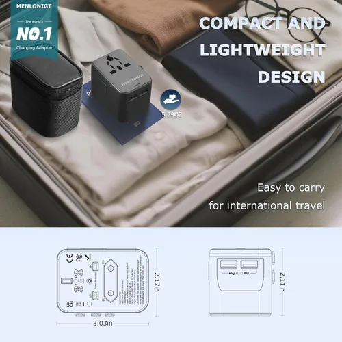 Miniatura 5 de Adaptador de viaje universal, enchufe de alimentación internacional con 2 puertos USB-C y 2 puertos USB-A, cargador de pared mundial para Europa
