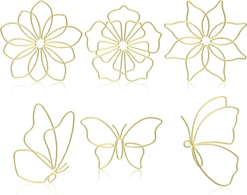 Miniatura 8 de Hotop 6 piezas de decoración de pared de mariposa de metal negro con alambre de mariposas, líneas de arte de pared, flores colgantes