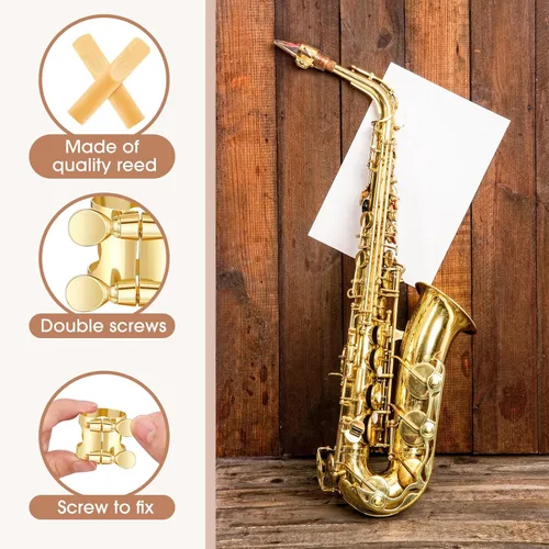 Miniatura 3 de Ligadura de saxofón alto con 20 cañas de saxofón alto 2.5, ligadura de saxofón alto de oro con tornillos ajustables, ligadura de ligadura de saxofón