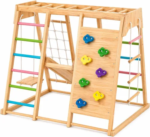 Avenlur Magnolia Zona de juegos para interiores 7 en 1, gimnasio de la selva para niños de 2 a 6 años - Tobogán, pared de escalada, escalador de