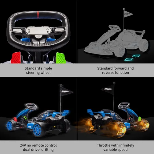 Miniatura 4 de GarveeLife Vehículo de paseo eléctrico de 24 V Drift Kart para niños, coche de paseo con asiento ajustable y velocidad de 8.5 MPH, ruedas Azul