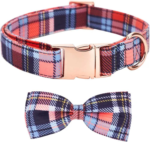 Miniatura 8 de Collar ajustable con moño para perros con patrones bonitos estampados, collares suaves para mascotas para perros pequeños, medianos y grandes