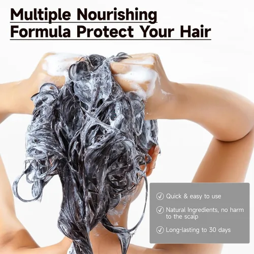 Miniatura 4 de IIIMEIDU 10 champú de tinte para el cabello para mujeres y hombres, champú de color 3 en 1, hierbas naturales para cobertura de cabello gris (negro)
