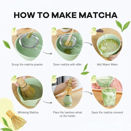 Miniatura 6 de Traditional Matcha Tea Set, 8-Piece Complete Matcha Kit Set with Chawan Ceramic Bowl with Spout, Bamboo Whisk and Holder, Scoop, Sifter, Tea Towel