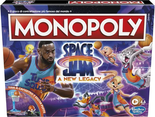 Monopoly: Space Jam: A New Legacy Edition Juego de mesa familiar, juego Lebron James Space Jam 2, para niños de 8 años en adelante