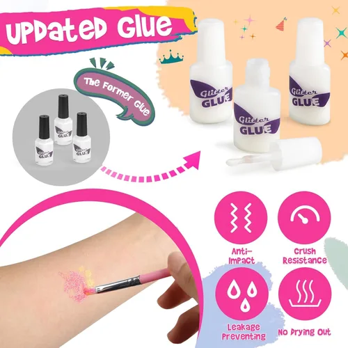 Miniatura 6 de Dreamon Tatuajes con purpurina para niños, tatuajes temporales para niñas y niños, kit de tatuaje con purpurina de 36 colores, regalos para fiesta