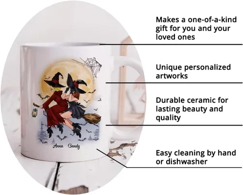 Miniatura 5 de Gossby Taza de café personalizada con texto en inglés "Always Sister", regalo personalizado para hermana con diseño, nombre, taza de Halloween