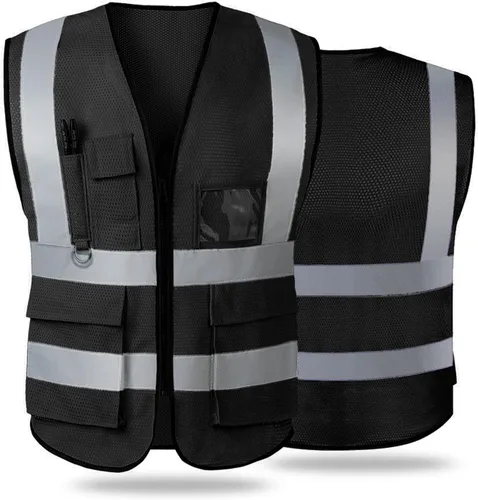 Chaleco de seguridad reflectante de alta visibilidad para hombres y mujeres con bolsillos y cremallera frontal cumple con los estándares ANSI/ISEA
