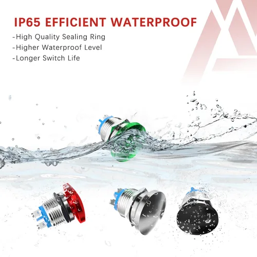 Miniatura 4 de APIELE Interruptor de botón momentáneo de 16 mm, botón momentáneo con cabeza de hongo, botón de inicio, IP65 resistente al agua, 12 V, 24 V, 36 V