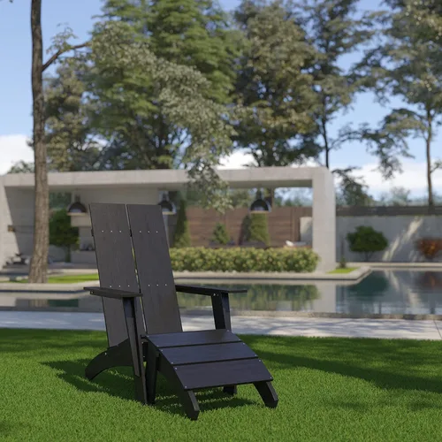 Miniatura 2 de Flash Furniture Sawyer Commercial Adirondack Style - Juego de patio, poliresina negra, resistente a la intemperie