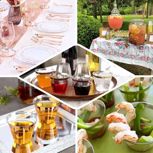 Miniatura 5 de Efavormart - Juego de 12 vasos de plástico de oro rosa de 10 onzas, diseño de borde para decoración de boda