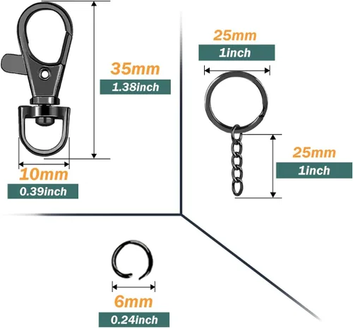 Miniatura 2 de 100 ganchos a presión con cordón y llaveros con cadena y anillos de salto para llavero, accesorios de manualidades de joyería