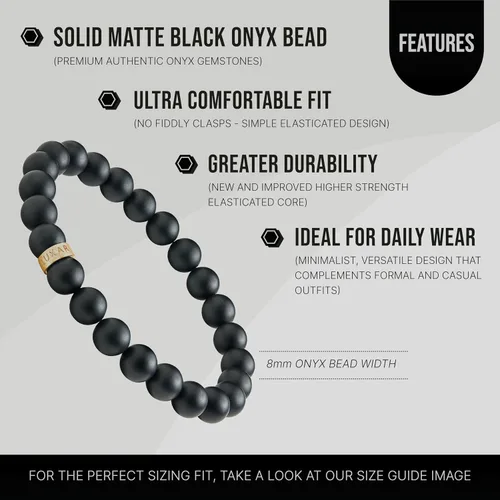 Miniatura 3 de LUXAR - Pulseras de cuentas de ónix negro para hombre Piedra negra mate de 8 mm Joyería minimalista y de diseño para hombres
