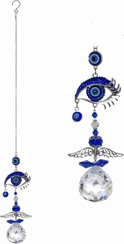 Miniatura 12 de Colgante de cristal azul con dije de ojo malvado, mariposa, ángel, girasol, talismán, atrapa el sol, hecho a mano, dije de buena suerte, oficina
