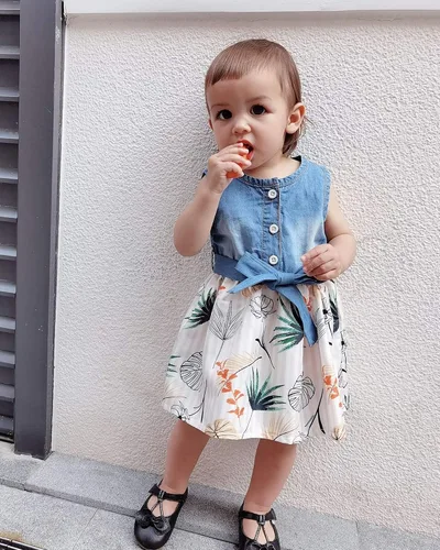 Miniatura 3 de Saeaby Vestido de Niña Bebé Ropa de Verano para Niña Pequeña Vestido sin Mangas para Bebé Vestido de Mezclilla con Flores Vestido de Verano Vestidos