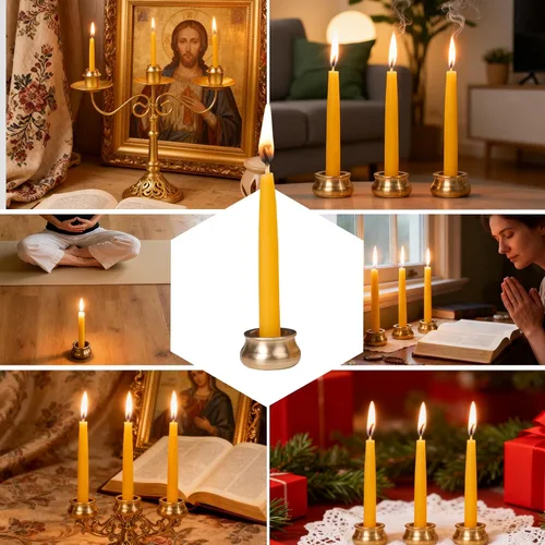 Miniatura 9 de Velas de meditación de cera de abeja de 20 minutos, paquete de 12 velas de cera de abeja con portavelas de latón, mini velas de oración de cera