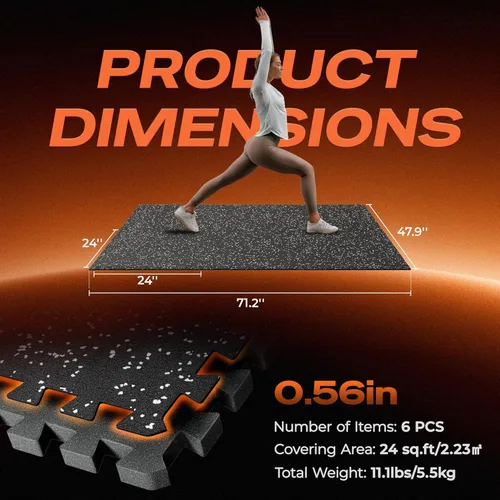 Miniatura 7 de SUPERJARE Alfombrillas de Equipos de Ejercicio con Superficie de Goma de 0.56 pulgadas de Grosor, 6 Piezas, 24 Pies Cuadrados, Alfombrillas