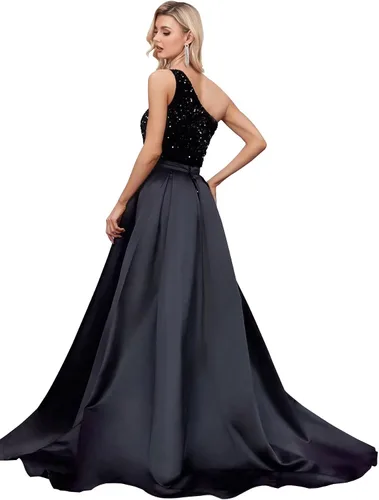 Miniatura 2 de Vestido de fiesta de lentejuelas de un hombro 2025 con vestido de baile de satén desmontable, vestidos de noche formales brillantes para mujer