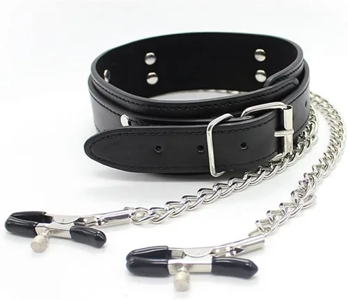 Miniatura 6 de Abrazaderas de pezón de fantasía Clips de cadena de metal arnés de cuerpo joyería pezón juguetes con cuello y amor coqueteo coqueteo cuero mano