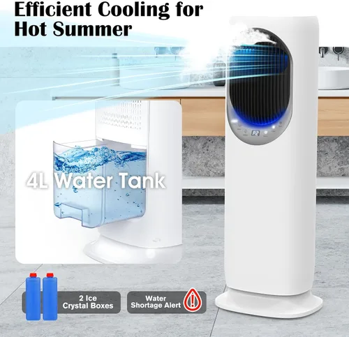 Miniatura 5 de Combo de ventilador de torre y calentador 4 en 1 con humidificación, calentador de espacio de 1800 W para uso en interiores, oscilación de 120°, 2