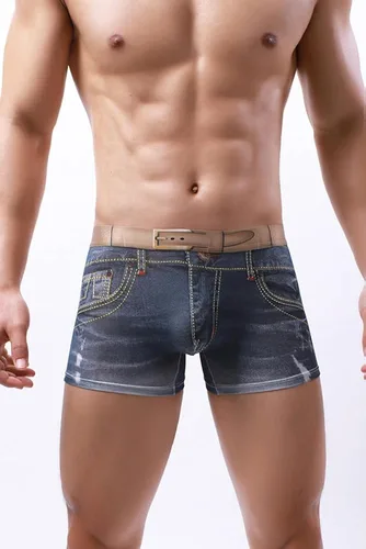 Miniatura 2 de Golirsteca Calzoncillos tipo bóxer de algodón con estampado de mezclilla 3D para hombre, ropa