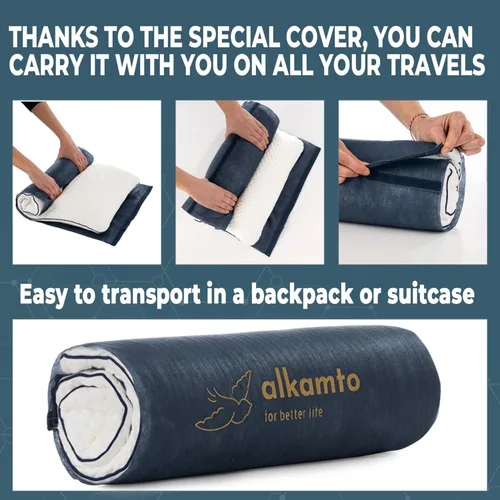 Miniatura 2 de alkamto Almohada de espuma viscoelástica de 27.5 x 18 pulgadas, almohada ergonómica de apoyo para el cuello, certificada Oeko-Tex, funda