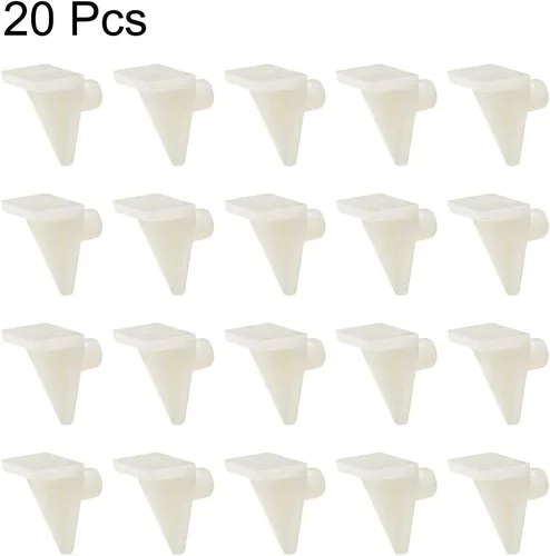 Miniatura 3 de uxcell Pinzas de soporte de estante de plástico, 20 unidades, 0.197 in, clips de estante de gabinete, clavija de soporte para muebles de cocina