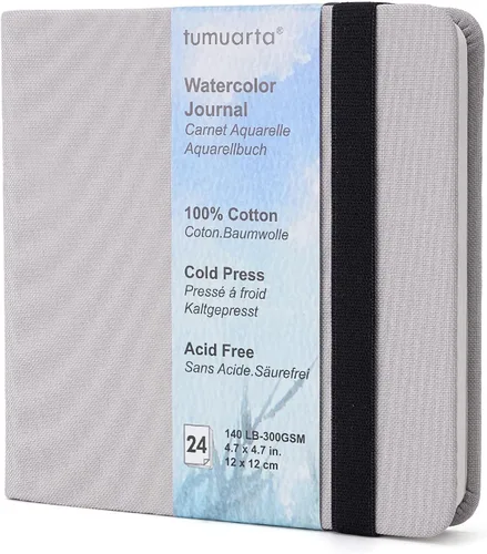 Miniatura 10 de tumuarta Cuaderno de bocetos de acuarela, 140 libras, 300 GSM, papel 100% algodón, prensa en frío, 24 hojas, 48 páginas, diario de acuarela para uso