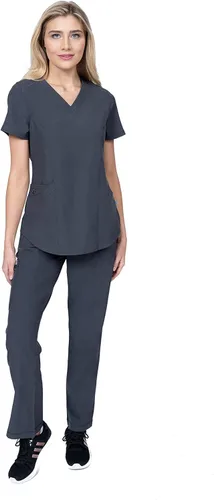 Conjunto de ropa quirúrgica para mujer, cuello en V y pantalón cargo, 8 bolsillos, elástico en 4 direcciones, para enfermera, dentista, veterinario,