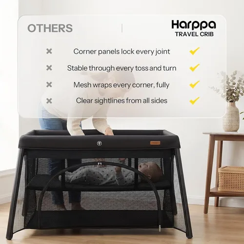 Miniatura 7 de HARPPA Cuna de viaje con colchón cómodo, cuna portátil ligera que no requiere montaje, paquete plegable y juego para bebés y niños pequeños, patio