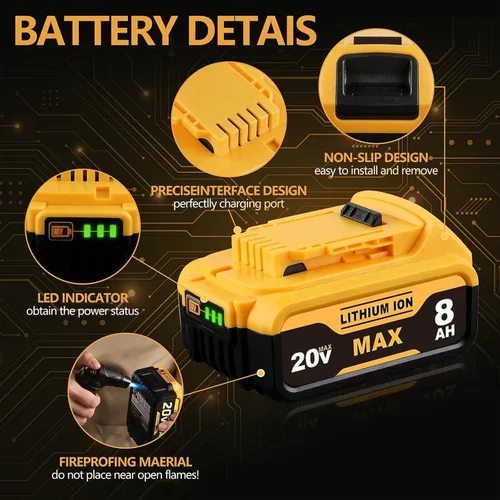 Miniatura 9 de 8.0Ah Compatible con la batería DeWalt 20V Max DCB200 DCB201 DCB180 DCB203 DCB204 DCB206 para herramientas eléctricas sin cable con indicador LED