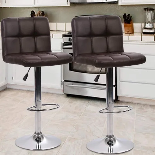 Miniatura 11 de Dkeli Juego de 2 taburetes de bar giratorios de altura ajustable con respaldo de piel sintética duradera, silla de comedor moderna y alta para sala