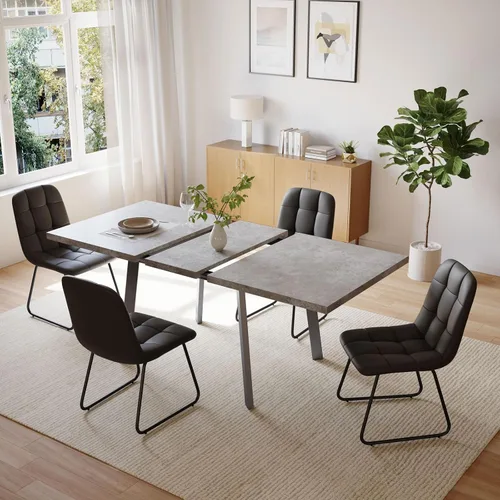 Miniatura 9 de Zerifevni 47.2"- 62.9" Extendable Dining Table Set of 5 Kitchen Table with 4 Dining Chairs, Modern Gray Wood Grain, Waterproof Scratchproof for