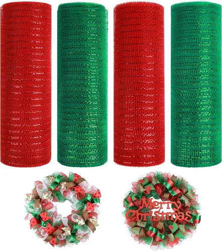 Miniatura 13 de 4 rollos de cinta de malla decorativa de otoño para suministros de fabricación de coronas, 10 pulgadas x 30 pies, cinta metálica de papel