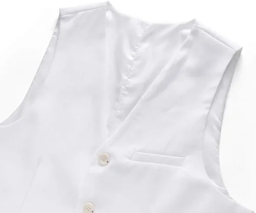 Miniatura 3 de UNINUKOO Chaleco de traje para hombre, ajustado, vestido formal, chaleco casual de cuatro botones, chaleco de traje de esmoquin