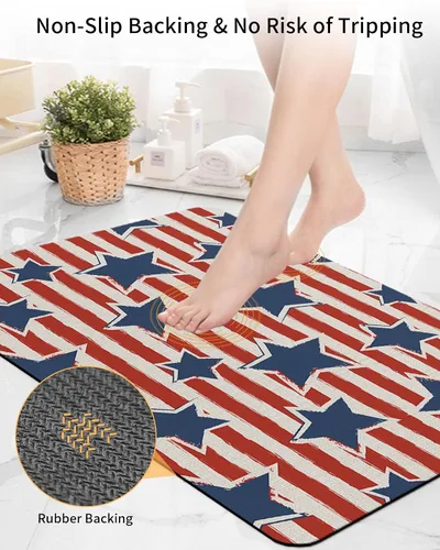 Miniatura 4 de Tapete de baño con bandera de estrellas y rayas para bañera, antideslizante, de secado rápido y absorbente, tierra de diatomeas, fregadero