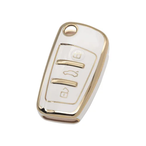 Miniatura 7 de Funda protectora para llavero inteligente de TPU con borde dorado, compatible con Audi A1 A3 A4 A5 A6 A8 Q3 Q5 Q7 R8 RS4 S3 S4 S5 S6 S8 TT 3 botones