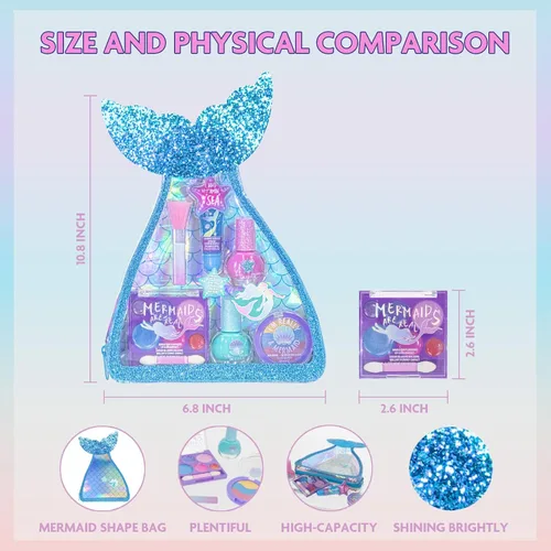 Miniatura 7 de Townley Girl Set de maquillaje para niños en bolsa de sirena, incluye brillo de labios, esmalte de uñas, brillo corporal, perfecto para regalo