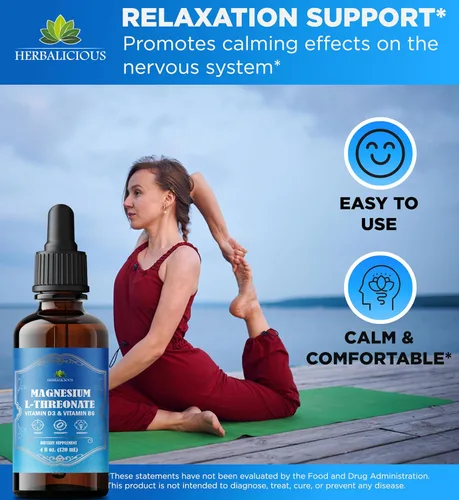 Miniatura 5 de HERBALICIOUS Líquido complejo de magnesio con vitamina D3 y B6 - Citrato de alta absorción, glicinato y L-treonato - Apoya la energía, el estado